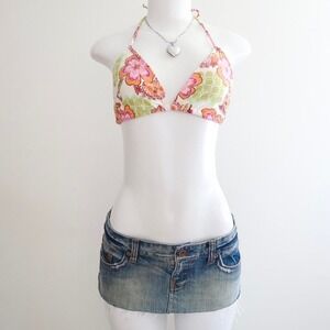 725 originals tropical floral halter bikini top size large